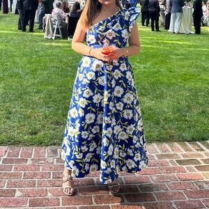 kate spade new york  Sunshine Floral Ruffled Faille Midi-Dress 6 One shoulder